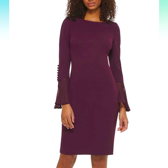Calvin Klein Dresses & Skirts - Calvin Klein Womens Chiffon Midi Sheath Dress